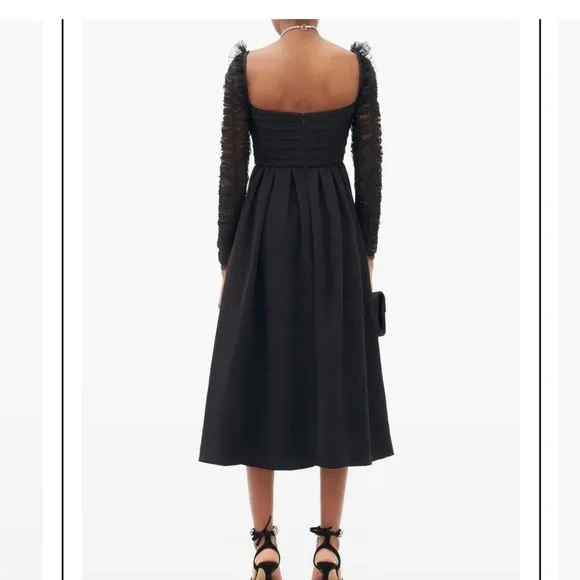 SELF-PORTRAITRuffled black Dotted Tulle And Crepe Midi women’s dress size 6